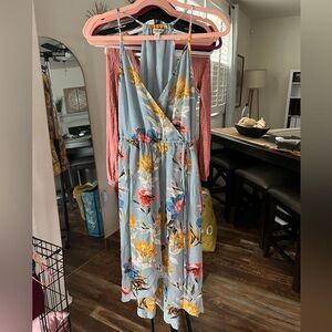 Lucky Brand Asymmetrical Floral Dress in Blue and Yellow